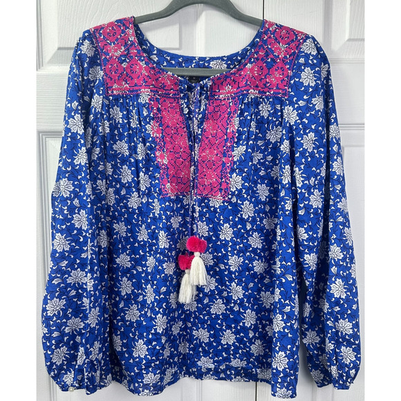 J.CREW BEAUTIFUL embroidered 100% cotton voile top in block print Size M coastal - Picture 1 of 16